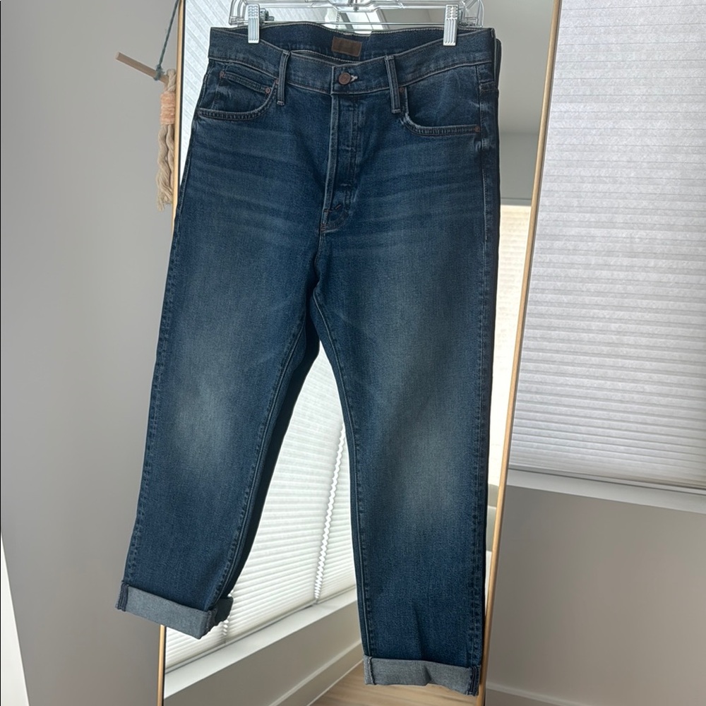 NWOT MOTHER The Scrapper Cuff Ankle Fray Straight Jeans with Vintage Wash